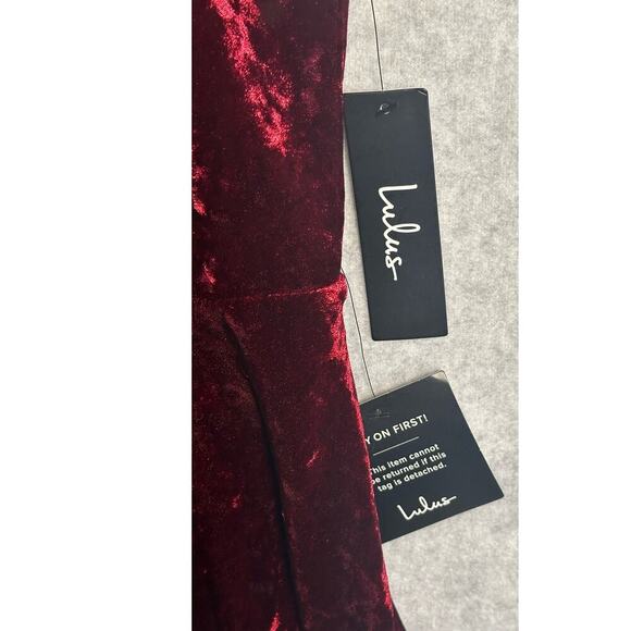 Lulus NWT Large Red Velvet Mini Dress Open Back Lined Stretch Garnet WhimsyGoth - Picture 3 of 9